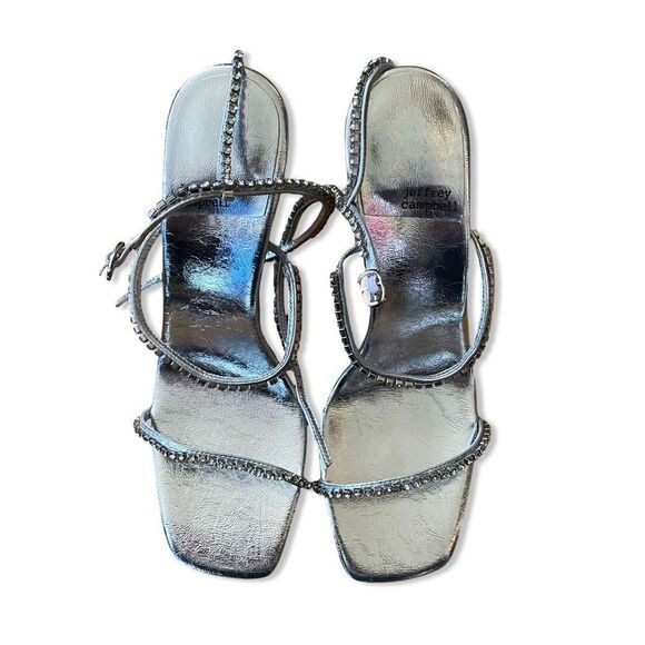 Jeffrey Campbell Demonica Sandals Silver shoes high heels Rhinestone Revolve 9.5 - Picture 6 of 14